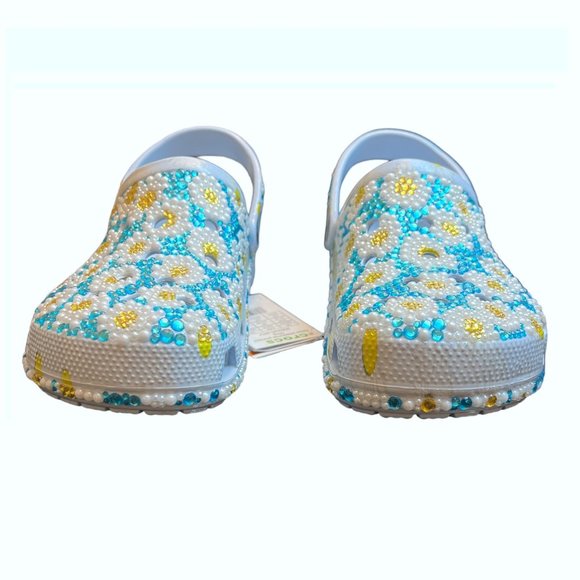 NEW CROCS Custom Bling Baya Seasonal Floral Bedazzled Rhinestones & Pearl Clog - Picture 6 of 12